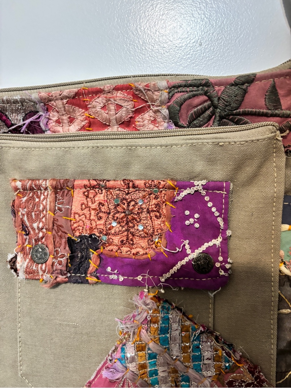 Vintage Addiction Recycled Military Tent Patchwork Crossbody Bag Boho - Picture 16 of 16